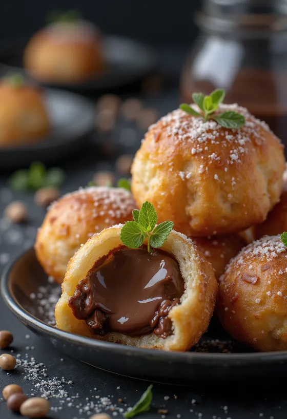 Zeppole Nutellával, frissen tálalva