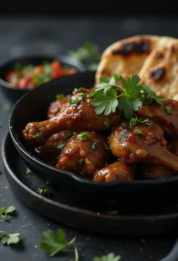 Adobo csirke naan kenyérrel tálalva, ínycsiklandó fűszeres szószban