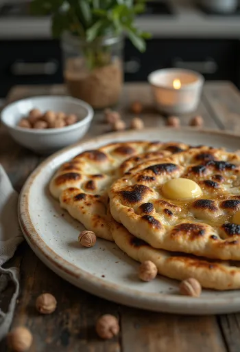 Csokis-mogyorókrémes naan kenyér tálalva