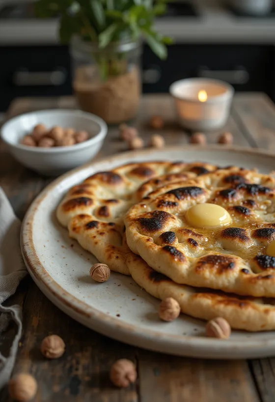 Csokis-mogyorókrémes naan kenyér tálalva