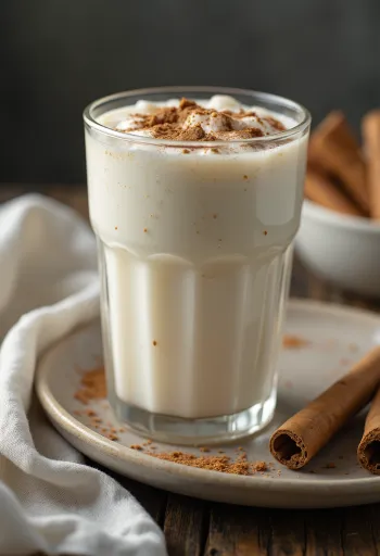 Fahéjas lassi frissítő ital jéggel tálalva