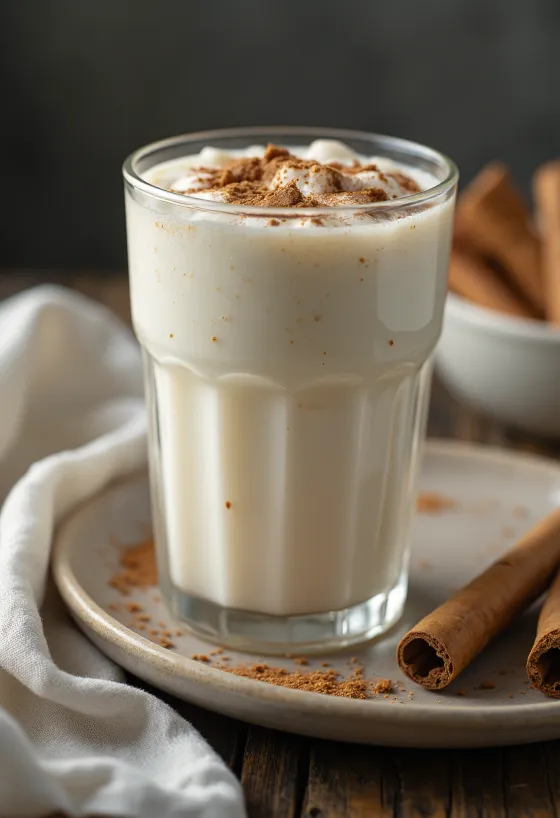 Fahéjas lassi frissítő ital jéggel tálalva