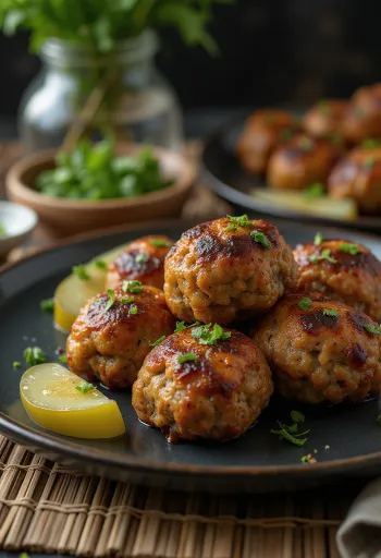 Frikadeller tálalva párolt burgonyával és káposztasalátával