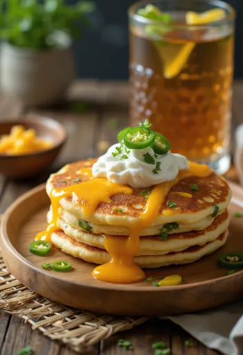 Jalapeño pancake sajttal és jalapeño paprikával tálalva