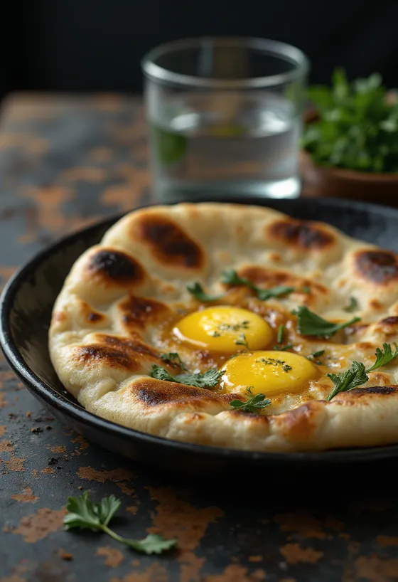 Klasszikus naan kenyér tálalva