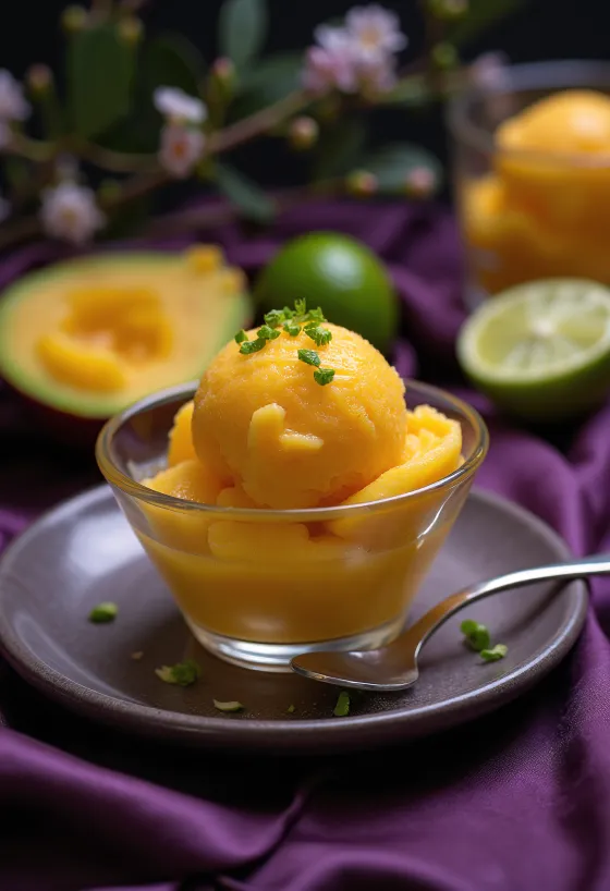 Mango Sorbet tálalva