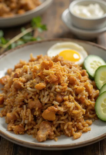 Nasi Goreng tálalva friss uborkával és korianderrel