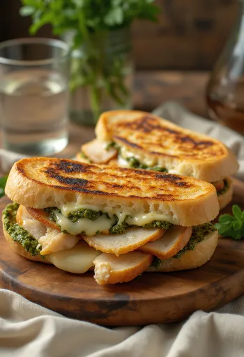Panini csirkével, mozzarellával és pesto szósszal, grillezve