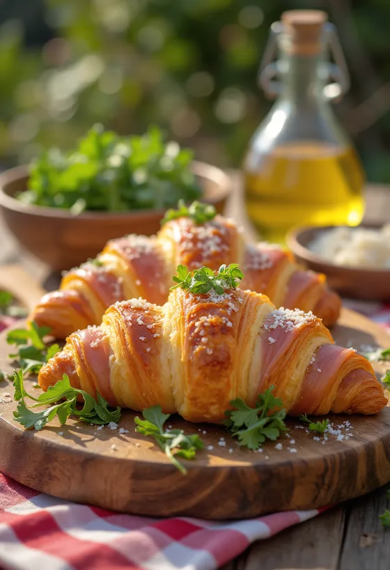 Pármai sonkás croissant tálalva