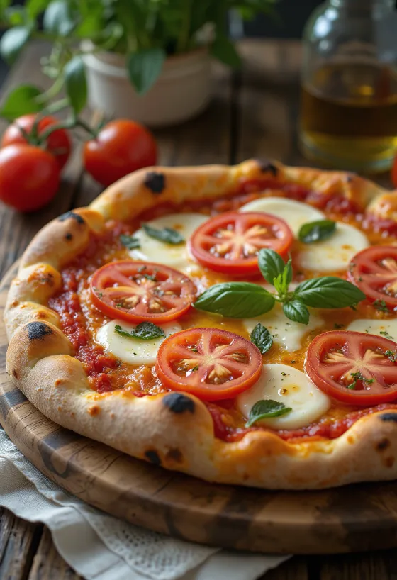 Caprese pizza friss paradicsommal, mozzarellával és bazsalikommal
