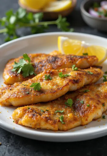 Tilapia fry köménnyel, citrommal és friss korianderrel tálalva