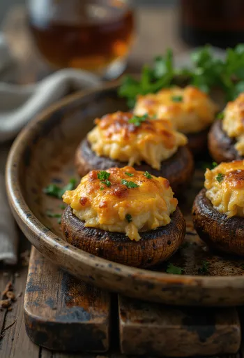 Töltött gomba petrezselyemmel és vegán sajttal