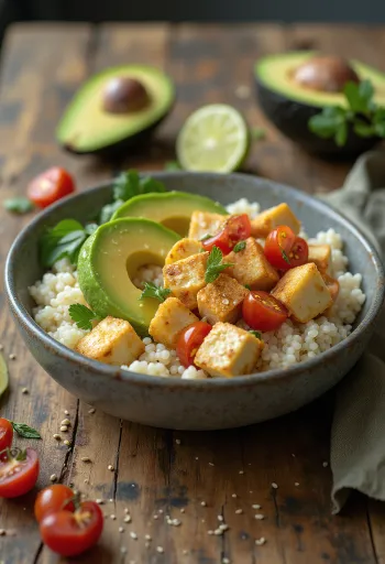 Avokádós lime tofu saláta quinoa alappal
