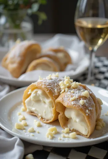 Fehércsokoládés cannoli tálalva