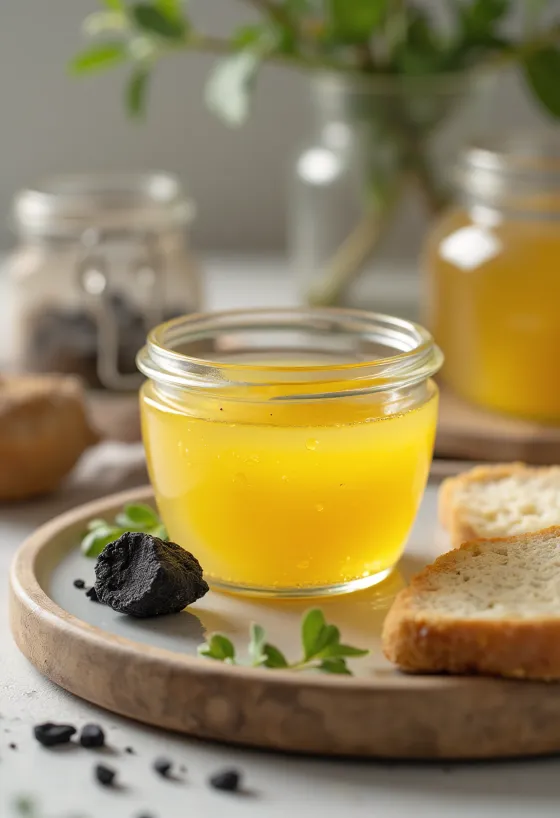 Füstölt ghee egy üvegben, frissen elkészítve