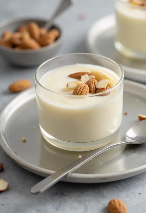 Manjar vegano, krémes kókusztejes desszert mandulavajjal és vaníliával
