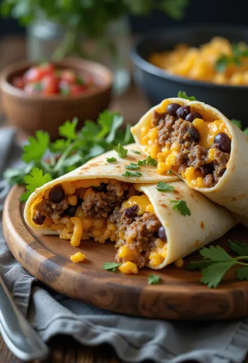 Mexikói burrito tortilla tekercsben, töltve rizzsel, babbal, és marhahússal