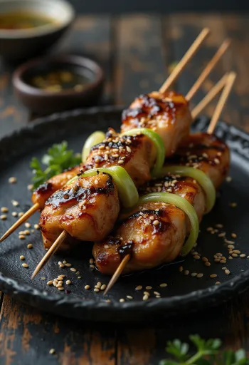 Negima yakitori - csirke és újhagyma nyársak grillezve
