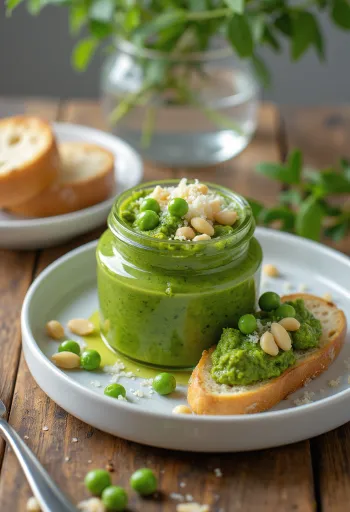 Pesto zöldborsóval és mentával, egy friss zöld szósz