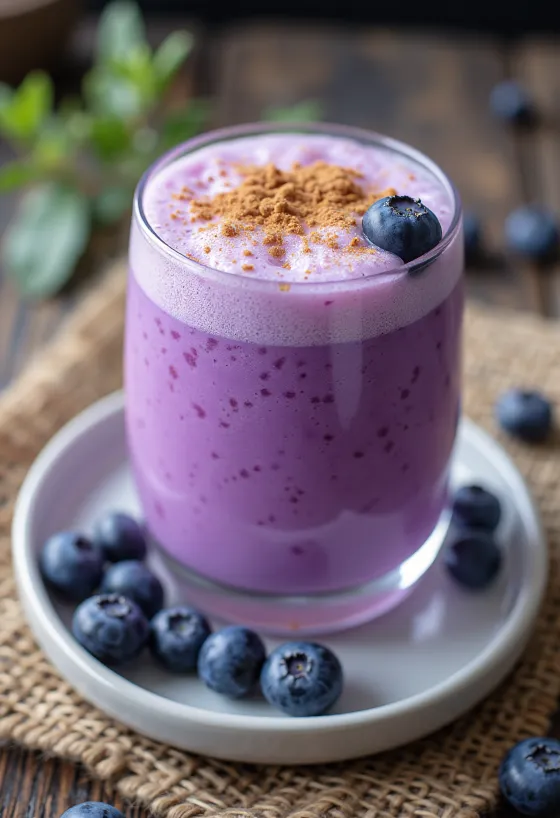 Probiotikus fűszeres áfonyás kefir, friss áfonyával tálalva
