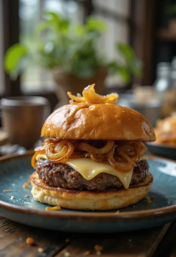 Provolone sajtos hamburger szaftos húspogácsával és olvadt provolone sajttal