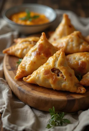 Pulykahúsos samosa tálalva