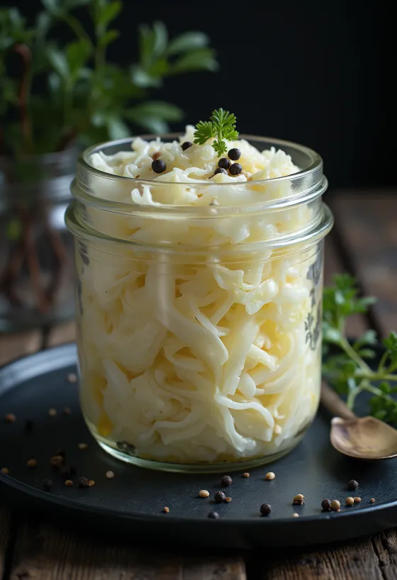 Sauerkraut in a glass jar