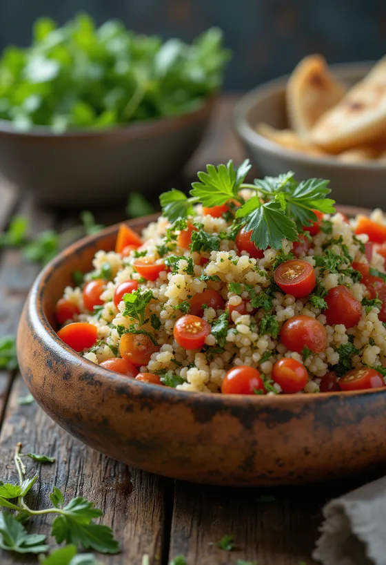 Tabbouleh saláta menta és petrezselyem keverékével
