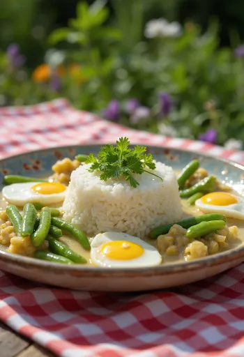 Thali Manipuri Chakluk változatban, gazdag fűszerekkel tálalva