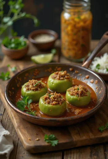 Tinda Bharwan, perui töltött zöldség szója töltelékkel és tamarind pasztával