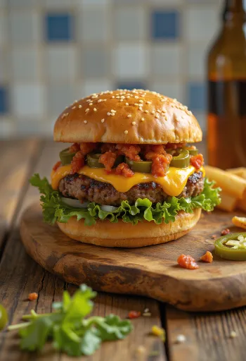 Tüzes chipotle burger tálalva