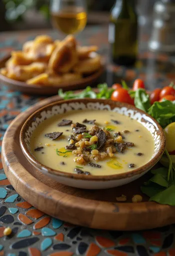 Bagna cauda szarvasgombával tálalva zöldségekkel és kenyérrel