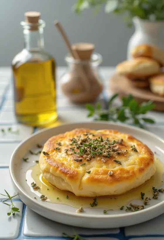 Crumpet fűszeres olívaolajjal aranybarna, puha sütemények
