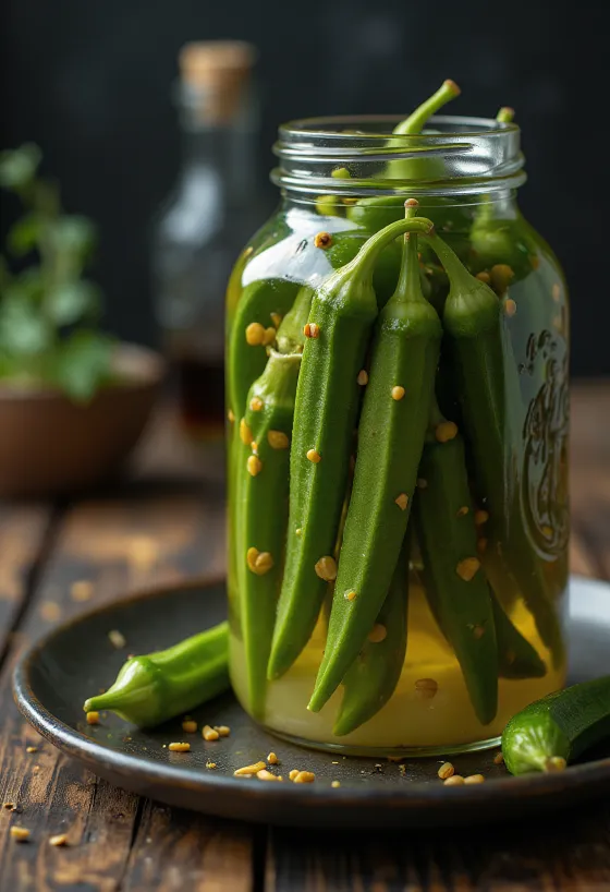 Csípős savanyított okra üvegben