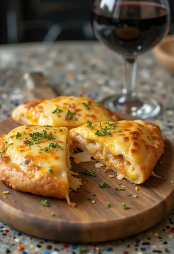 Hét sajtos calzone tálalva