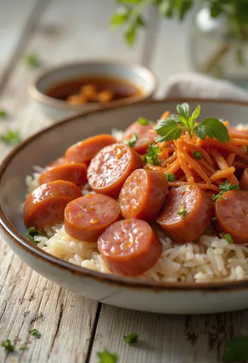 Lạp xưởng friss változatban, grillezve, korianderrel díszítve