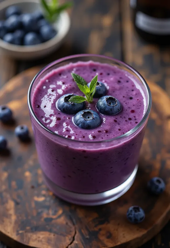 Mentás-áfonyás smoothie pohárban