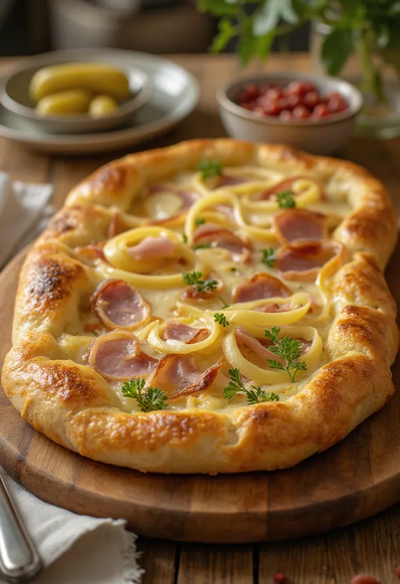 Frissen sült Póréhagymás-Sonkás Calzone