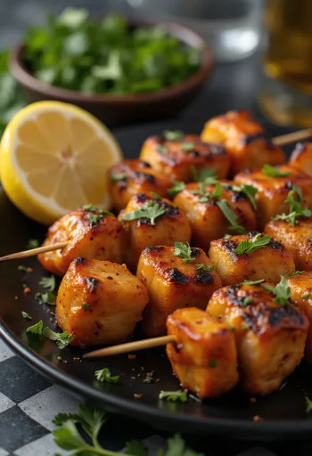 Tikka kebab indiai stílusban tálalva