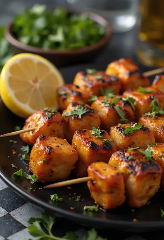Tikka kebab indiai stílusban tálalva