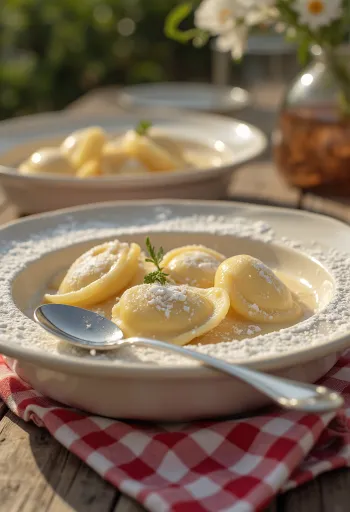 Tojáslikőrös ravioli tálalva