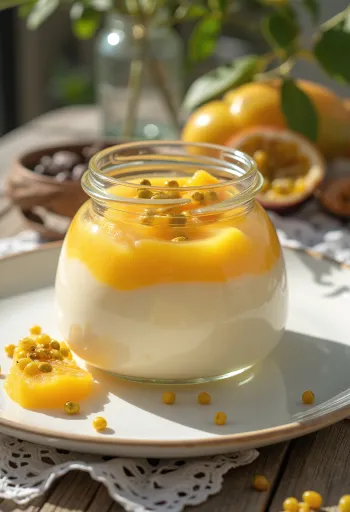 Trópusi gyümölcsös panna cotta pohárban