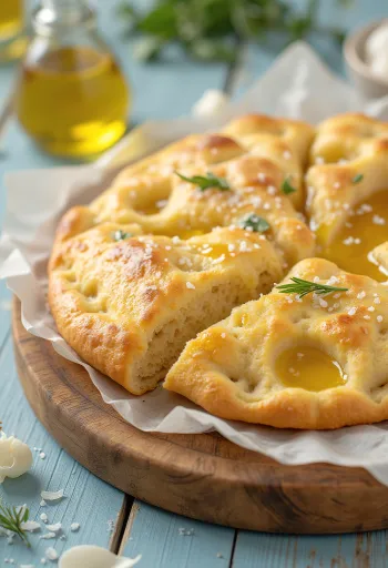 Vegán élesztő nélküli focaccia tálalva