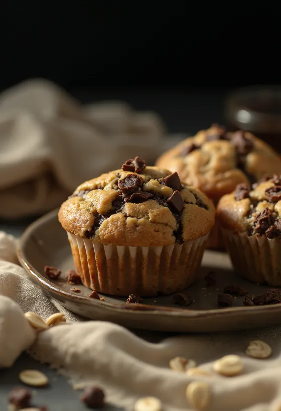 Zabpelyhes-csokoládés muffin tálalva