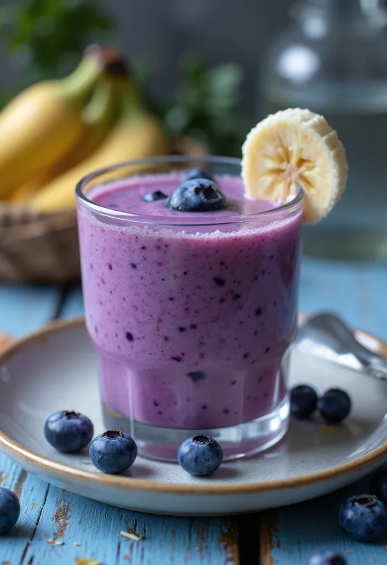 Áfonyás smoothie pohárban tálalva