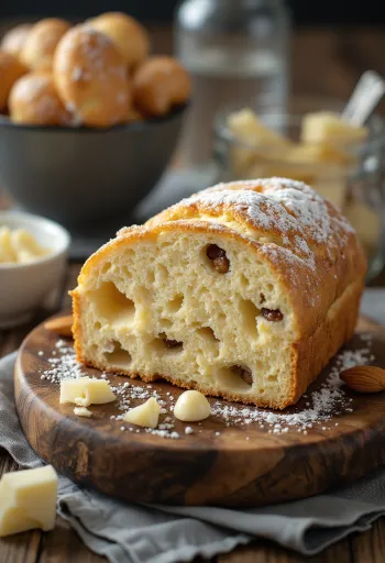 Fehércsokoládés Stollen tálalva