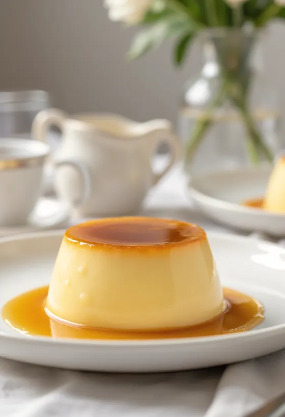 Klasszikus flan, karamell réteggel tálalva