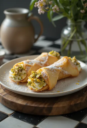 Narancsos-pisztáciás cannoli tálalva