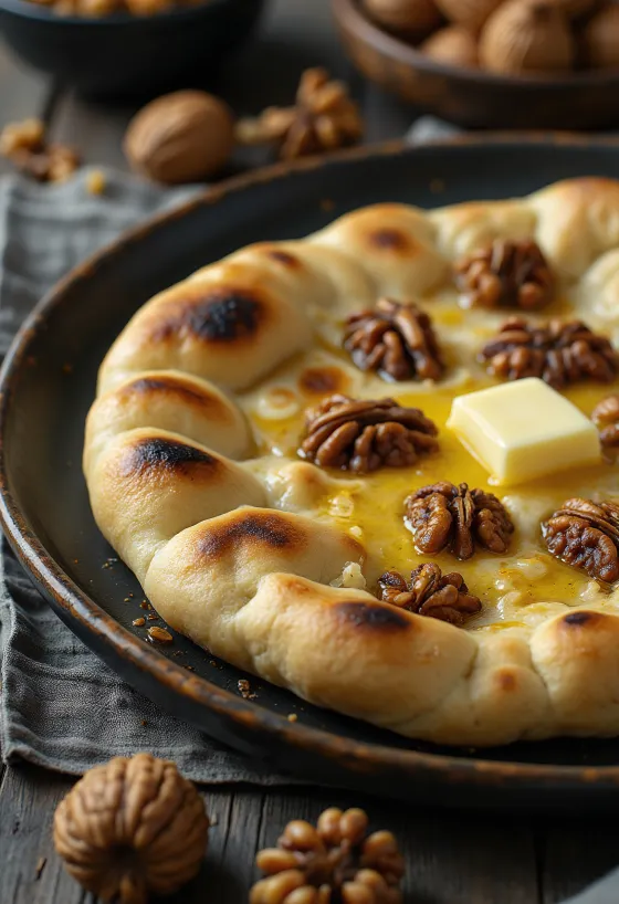 Pörkölt diós naan kenyér tálalva