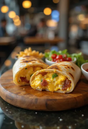 Reggeli burrito tojással, baconnel, sajttal töltve